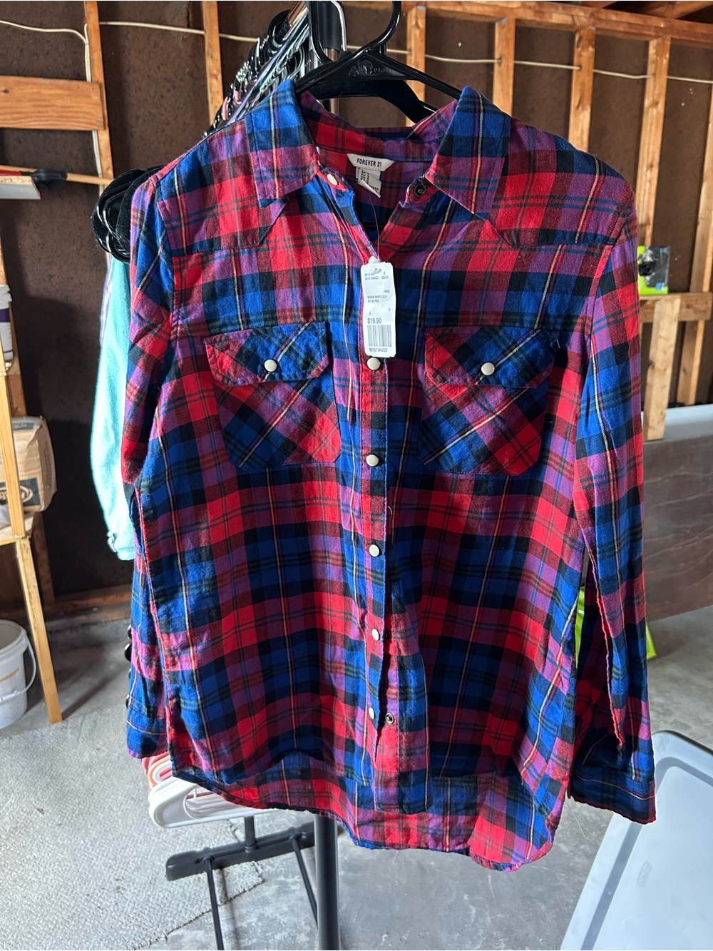 Forever 21 Red and Blue Plaid Button-Down Shirt